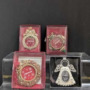 Michael's Metal with Enamel Christmas Tree photo frame lot of 4